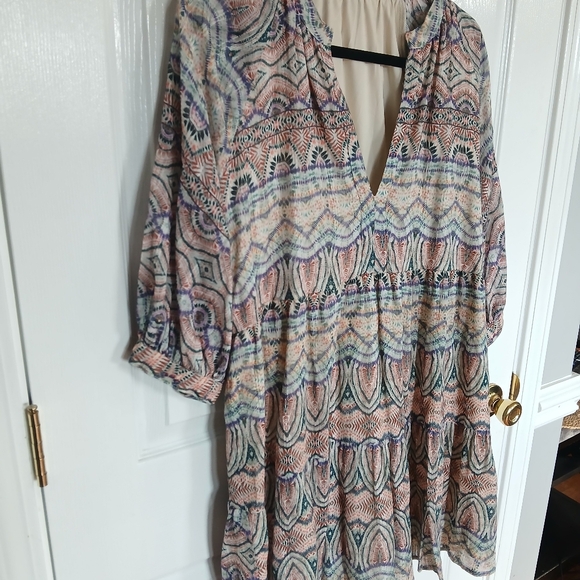 Amanda Uprichard Diego Peasant Balloon Sleeve Mini Dress with Multicolor Trim L - Picture 4 of 7